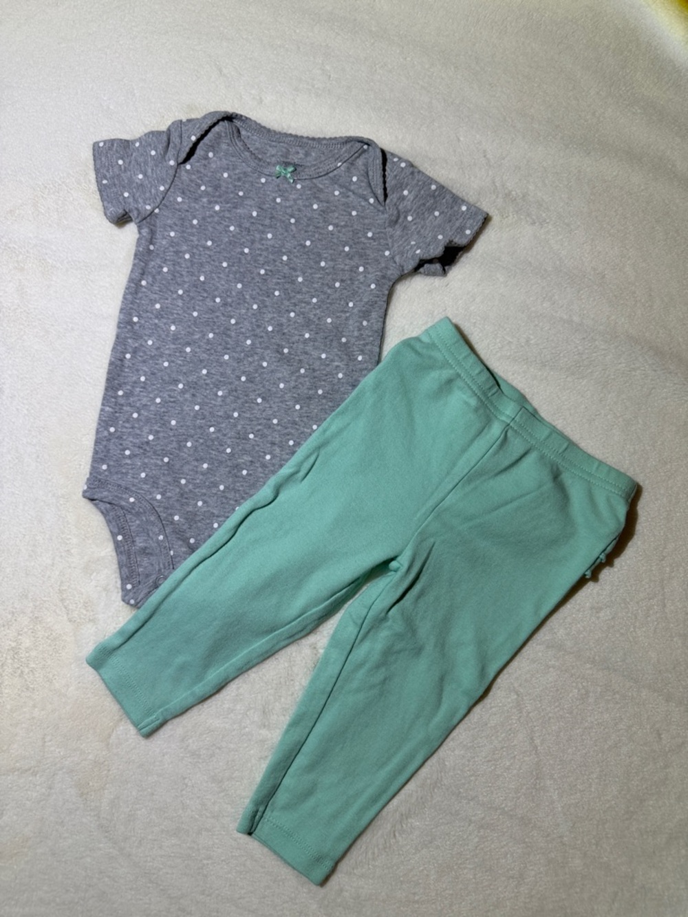 NWOT Kids Matching Set - Gray Polka Dot Bodysuit & Mint Green Pants